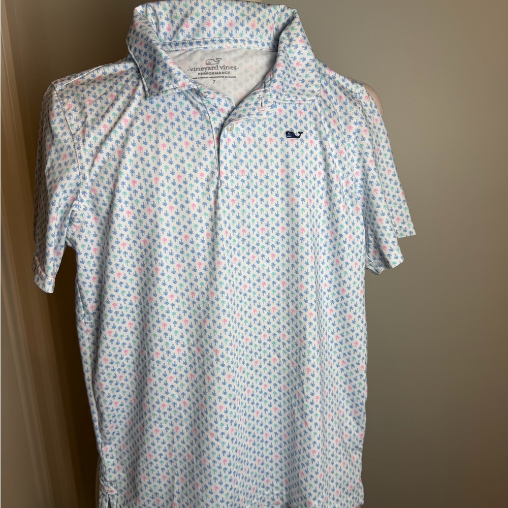 Boys Stretch Size 7 Vineyard Vines Stretch Blue & Pink Micro Whale Print